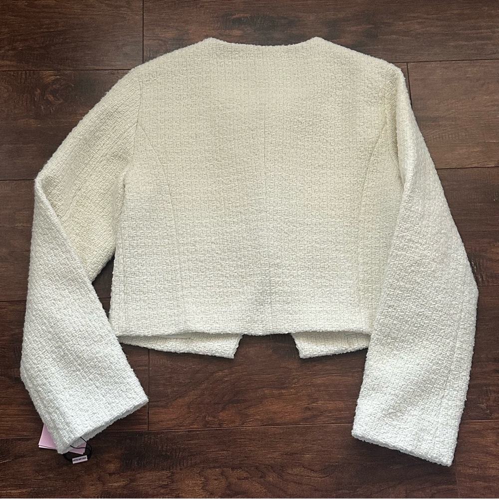 Avec Les Filles Women's Ivory Jacket with Black Bow Accents, Size Medium - Picture 7 of 14
